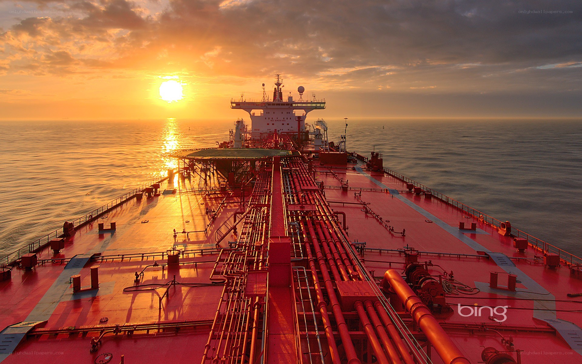 Tanker ship at sunset