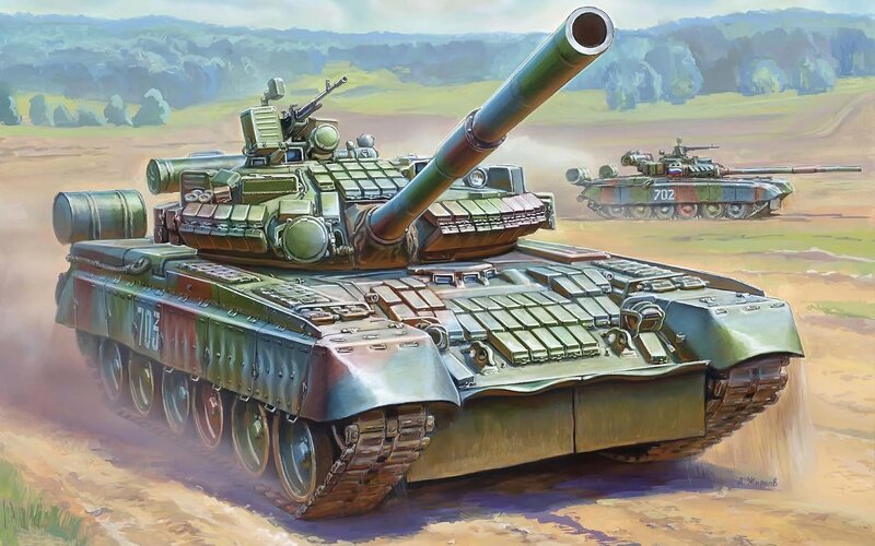 Tanks in a Field — Green, Dynamic, Afternoon