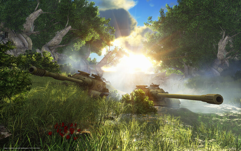 Tanks in a forest at sunrise