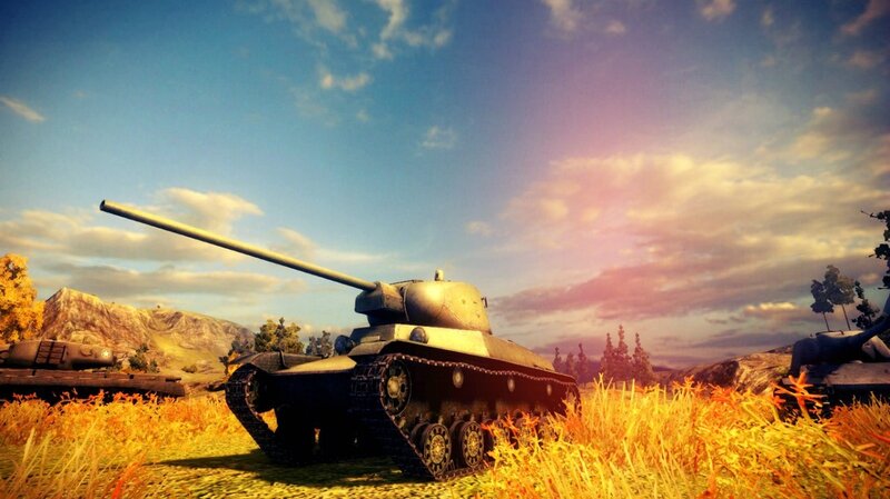 Tanks in a golden field
