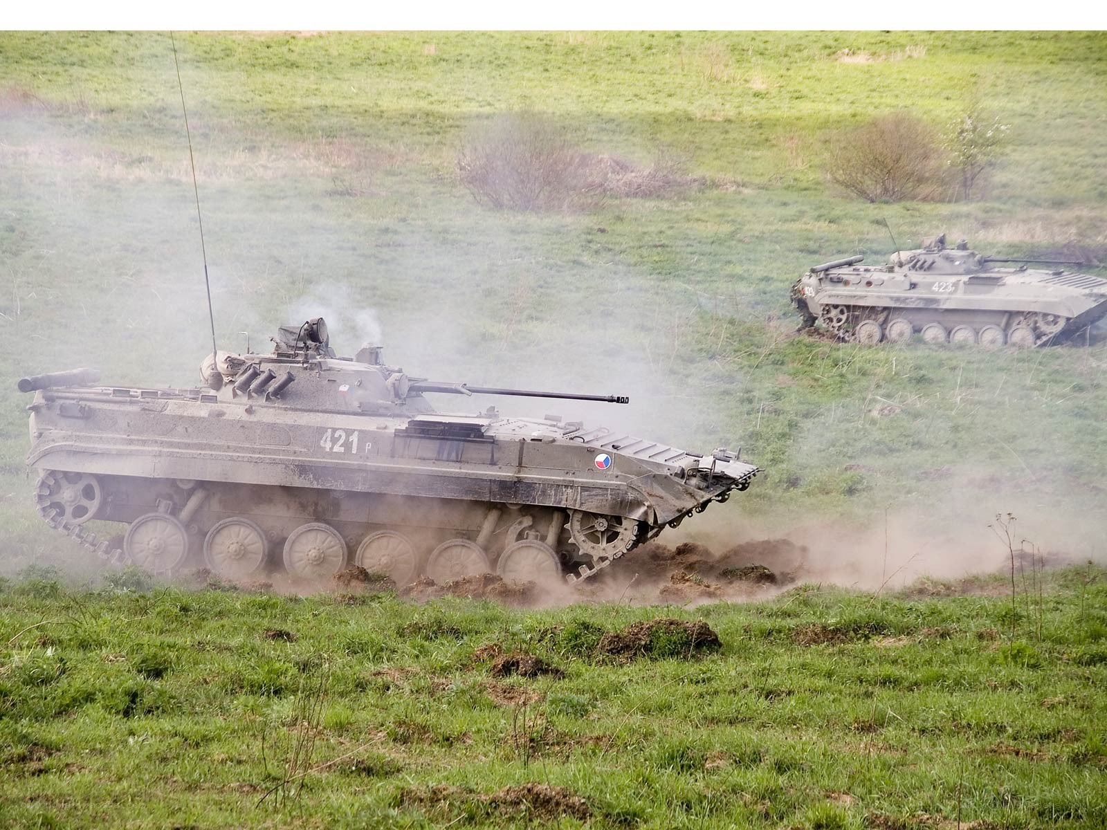 Tanks in a grassy field