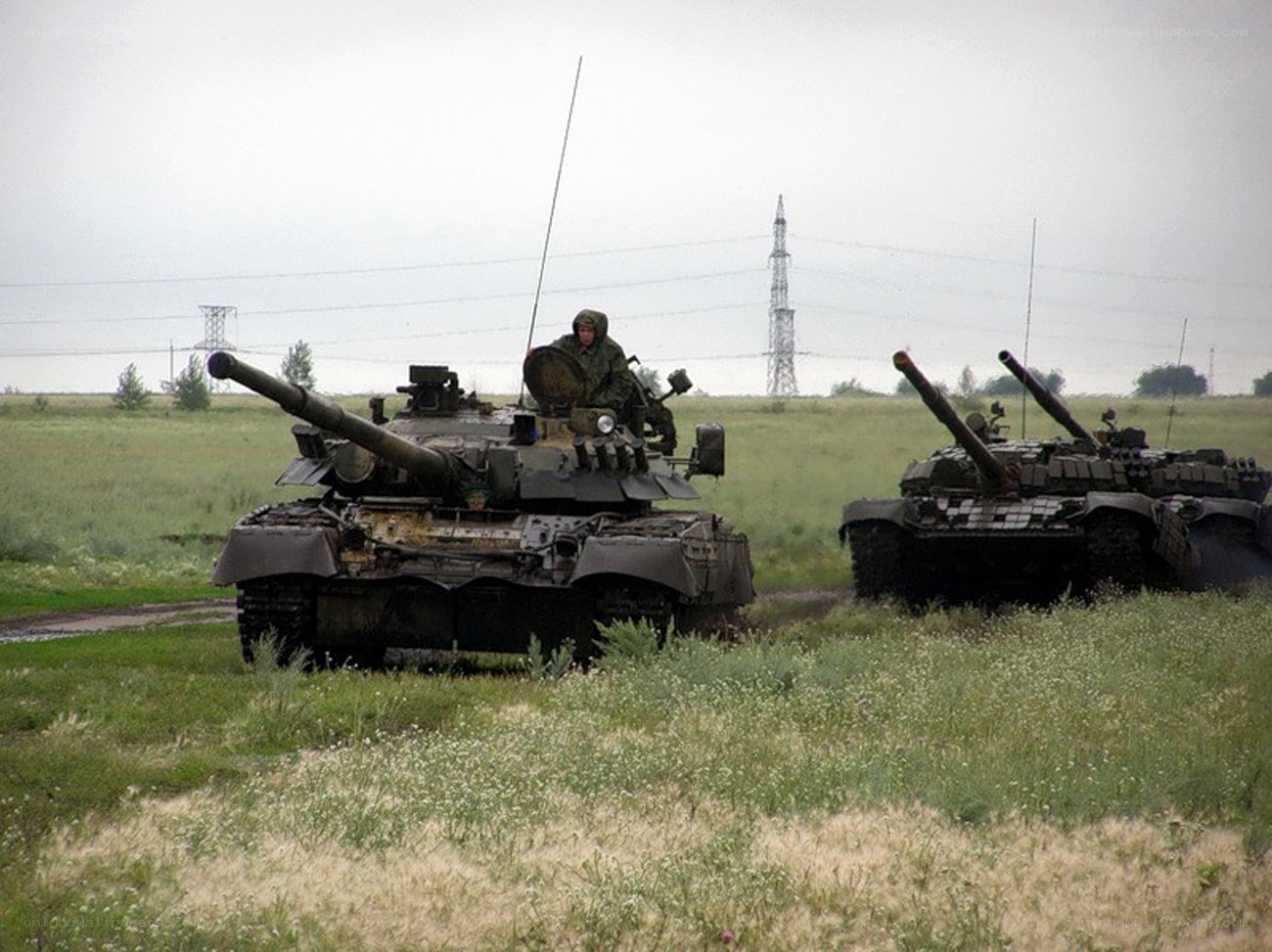 Tanks in a grassy field