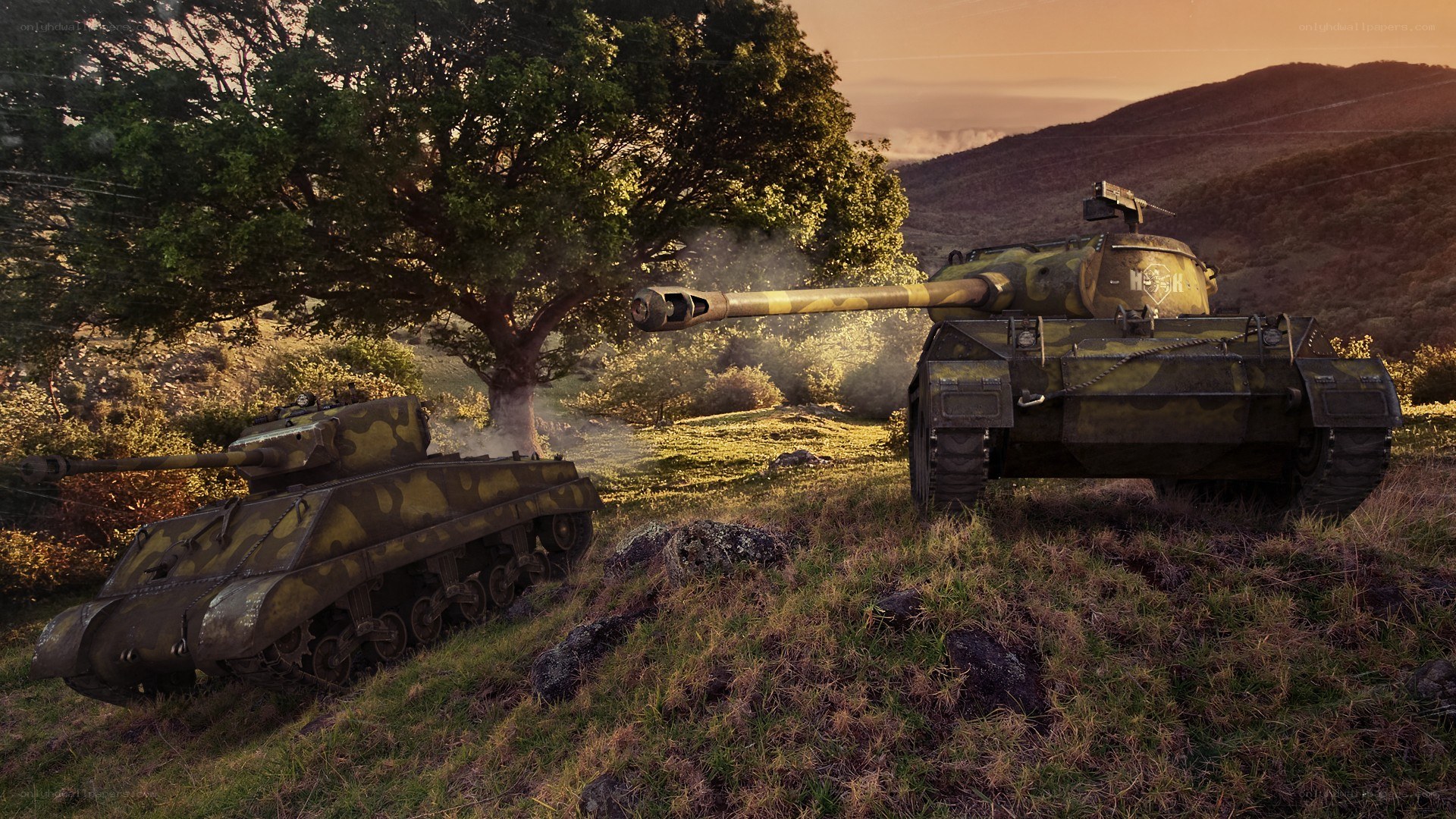 Tanks in a rural landscape