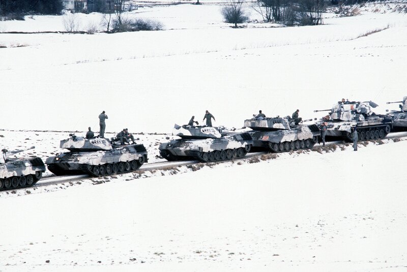 Tanks in a snowy field