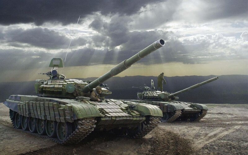 Tanks in Desert — Green, Dramatic, Afternoon, Digital Art