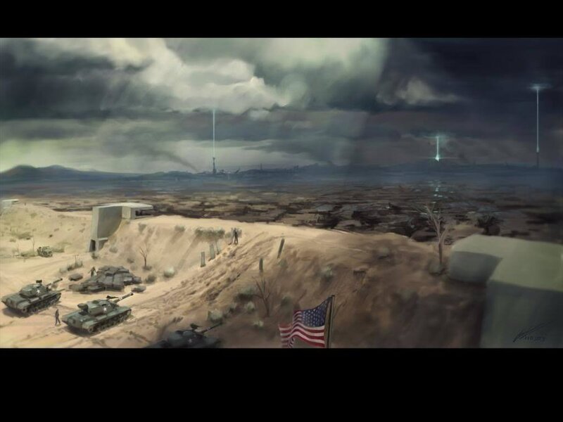 Tanks in Desert Landscape