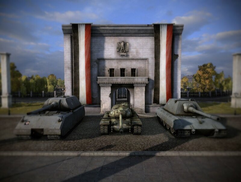 Tanks in front of a monument