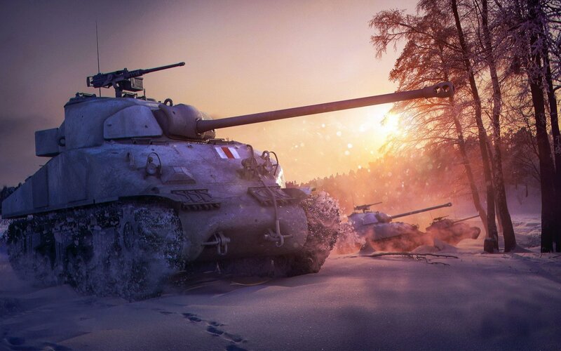 Tanks in Snowy Forest — Purple