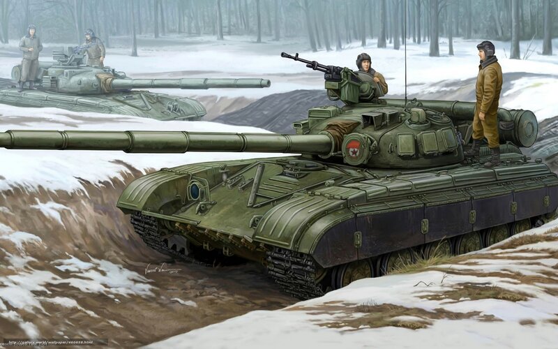 Tanks in snowy forest