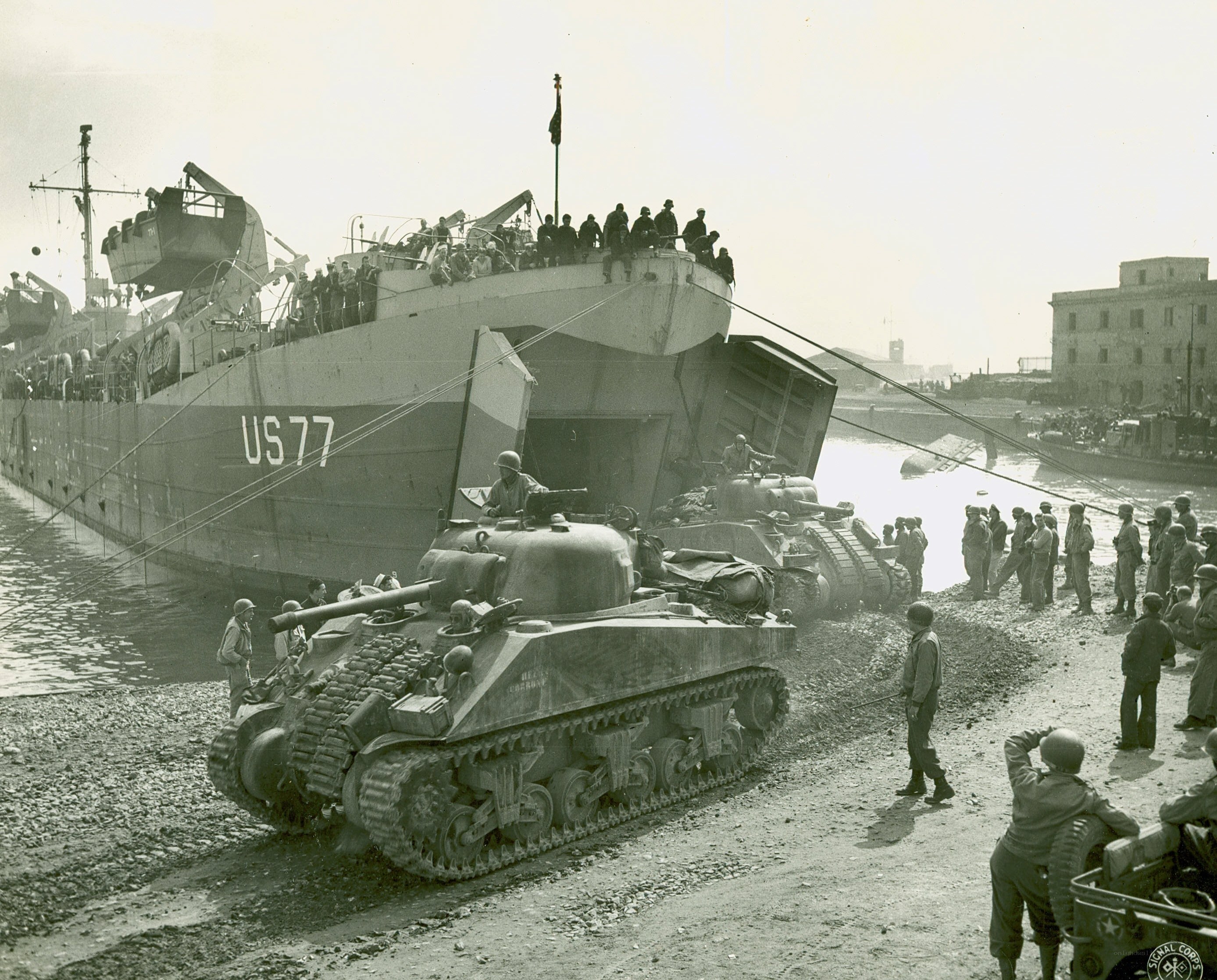 Tanks landing on a beach