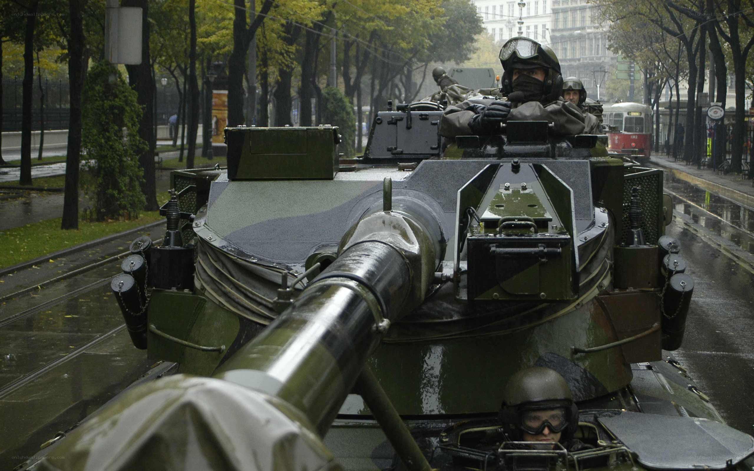 Tanks on a city street