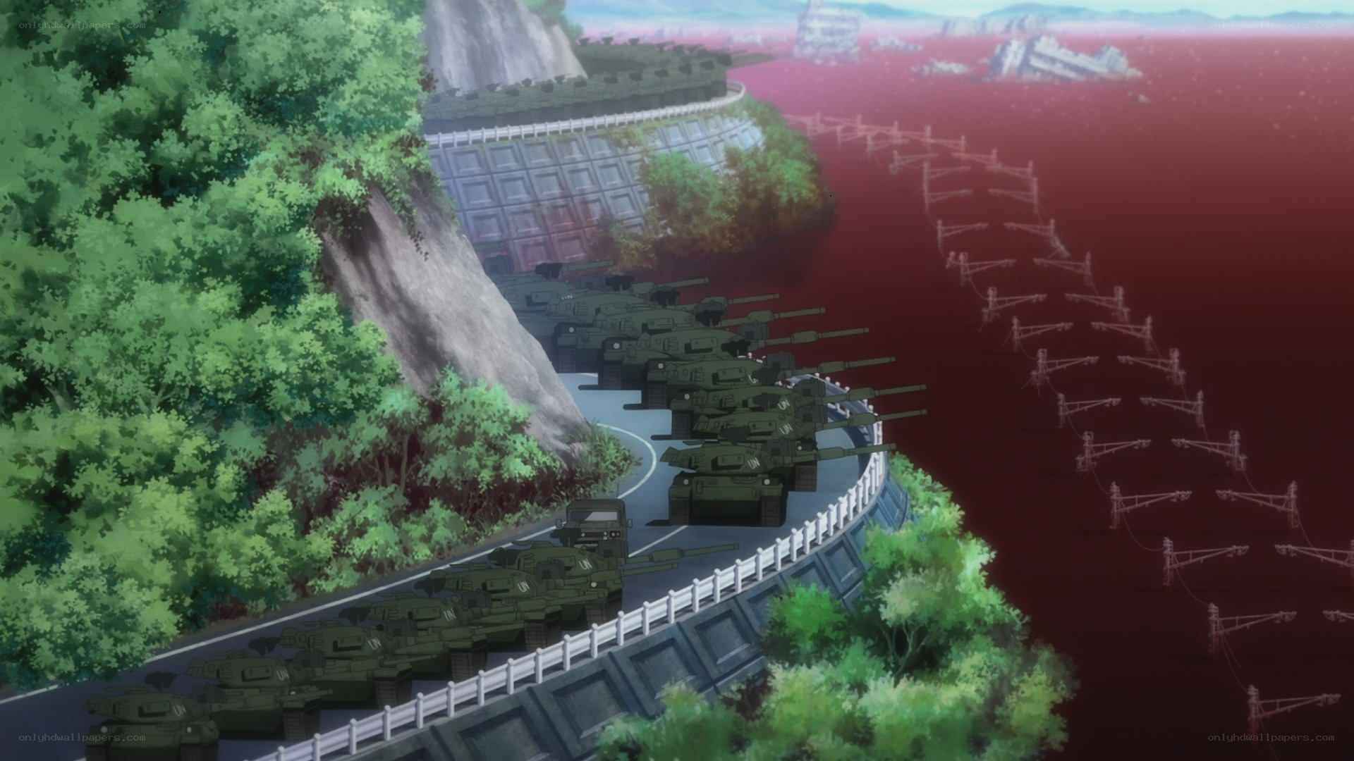 tanks on a coastal road