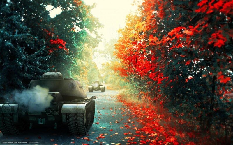 Tanks on a fall road