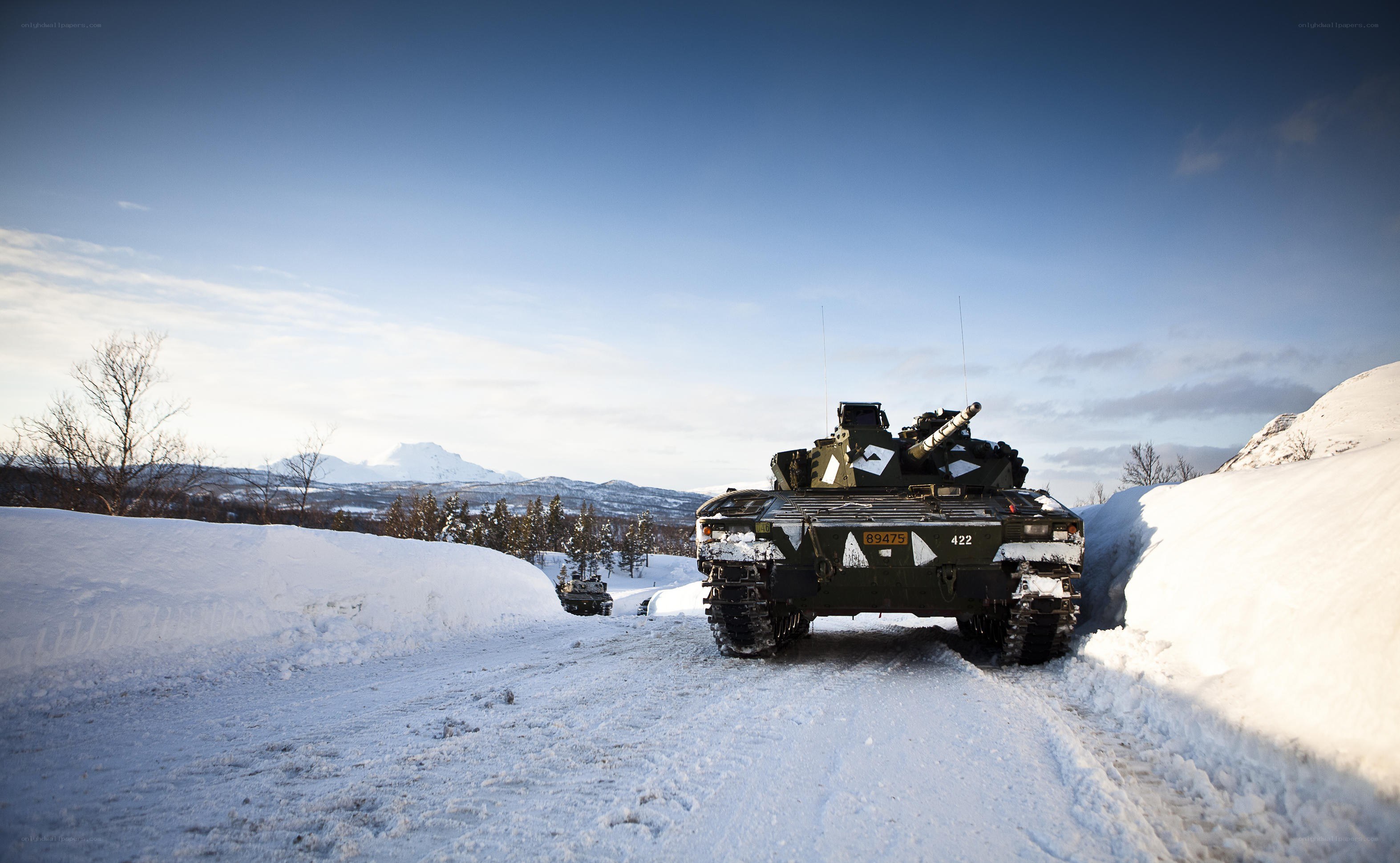 Tanks on a snowy road