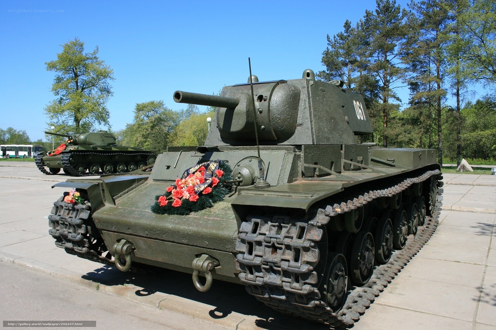 Tanks on display at a memorial