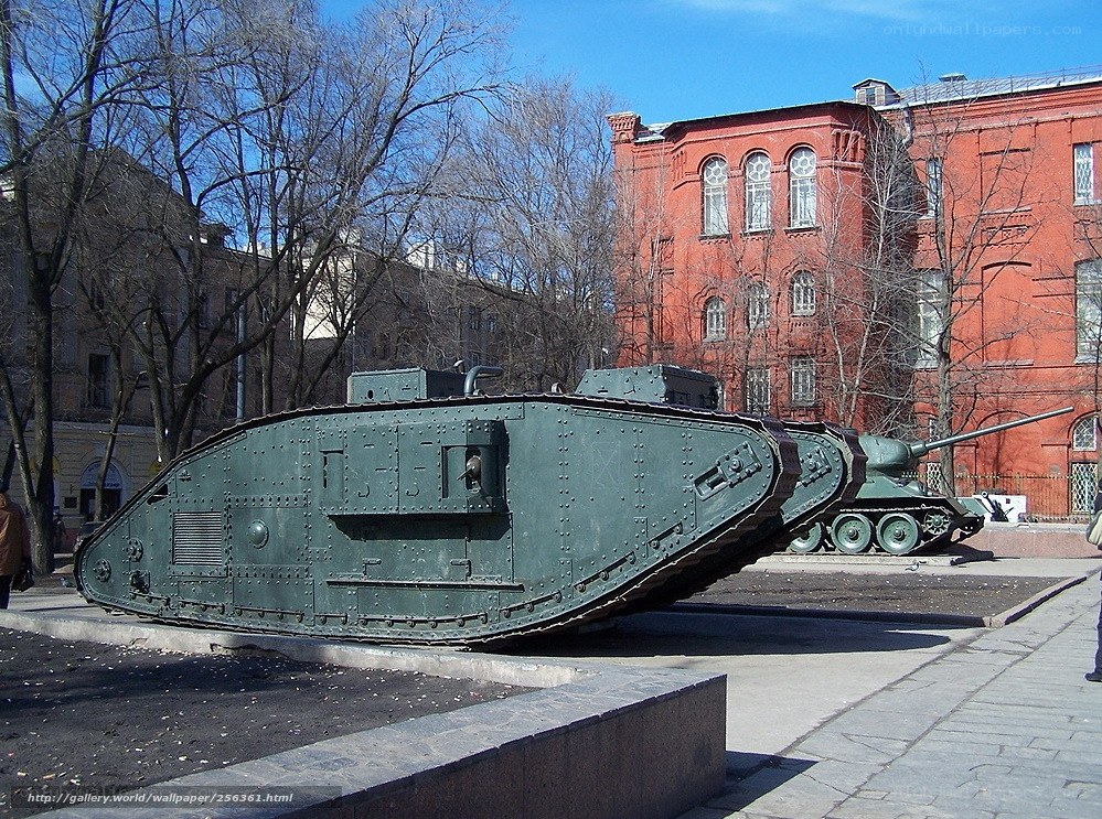Tanks on display in a city