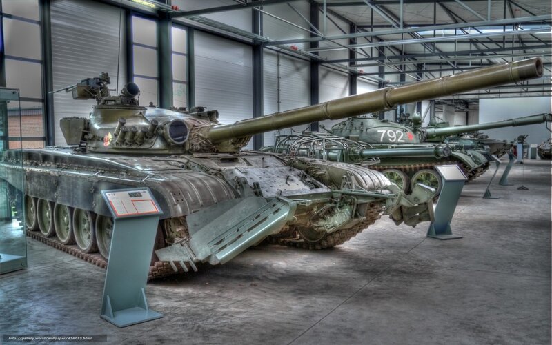 Tanks on display in a museum