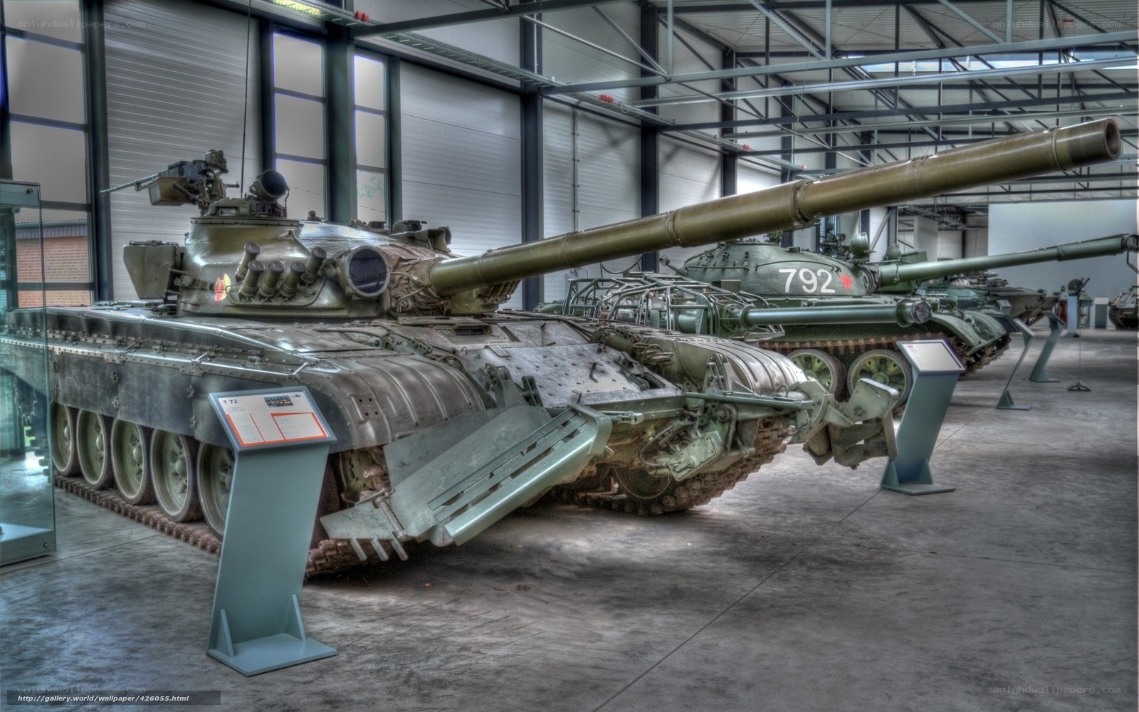 Tanks on display in a museum
