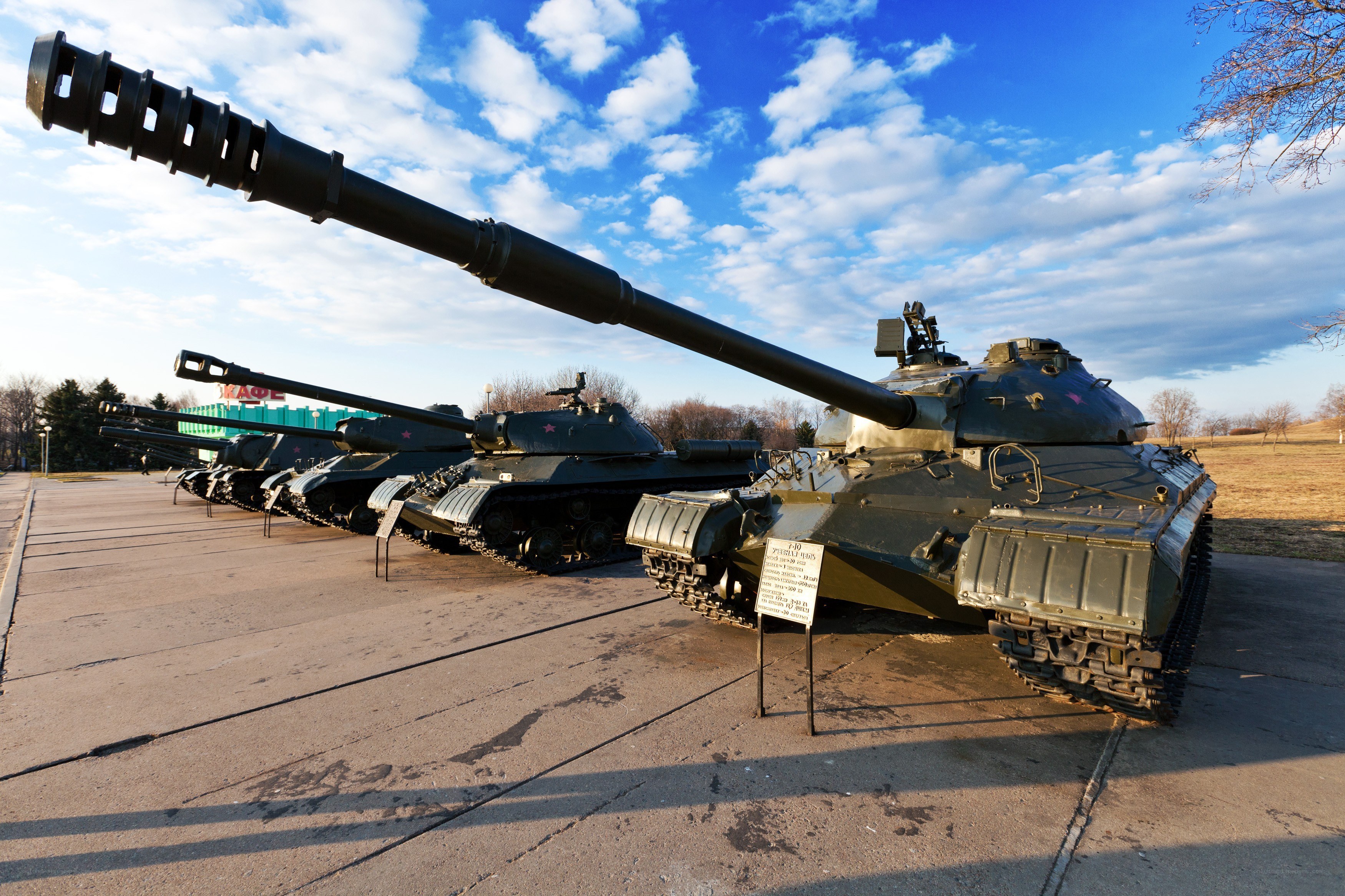 Tanks on display in a museum