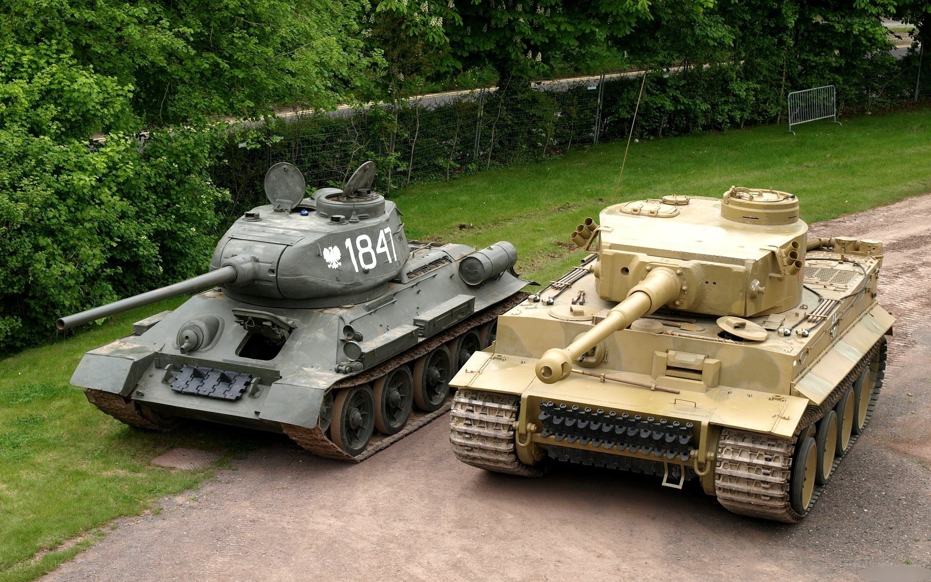 Tanks on display in a park