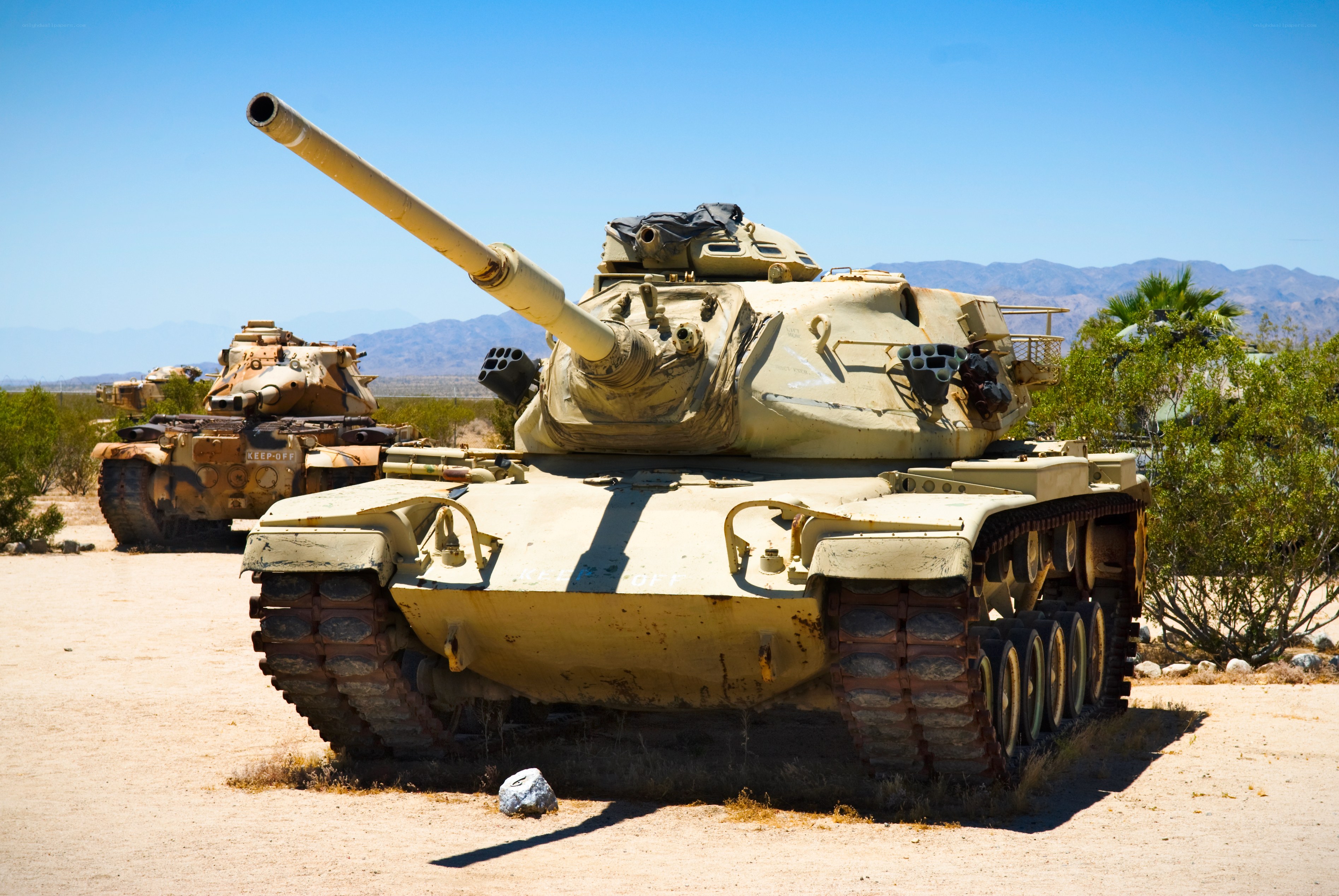 Tanks on display in desert
