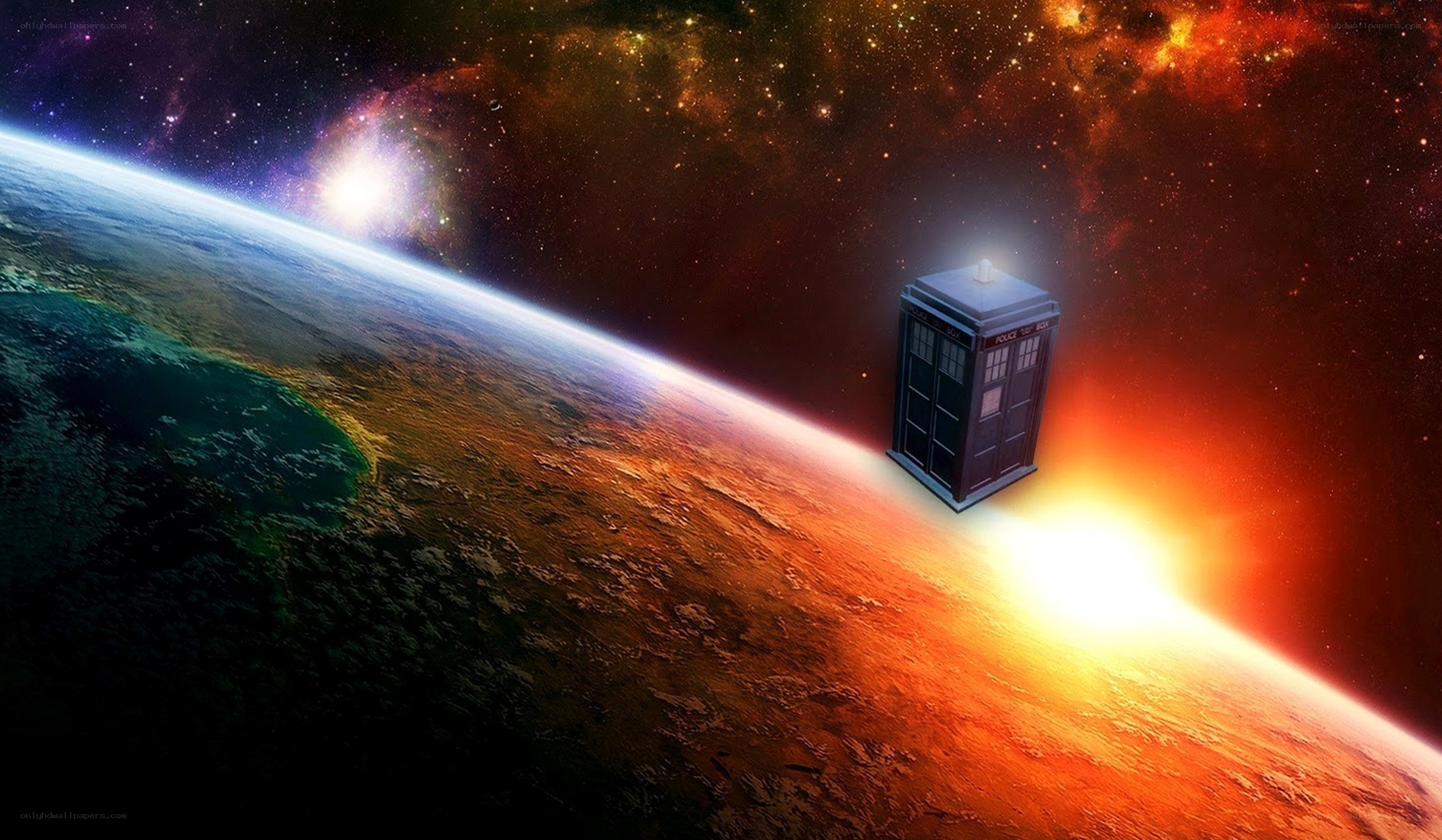 TARDIS above a planet