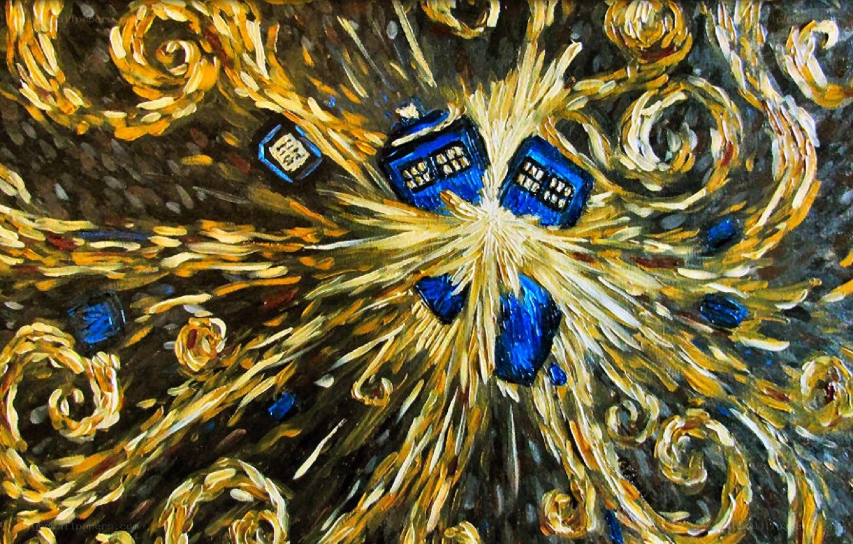 TARDIS explosion in starry sky