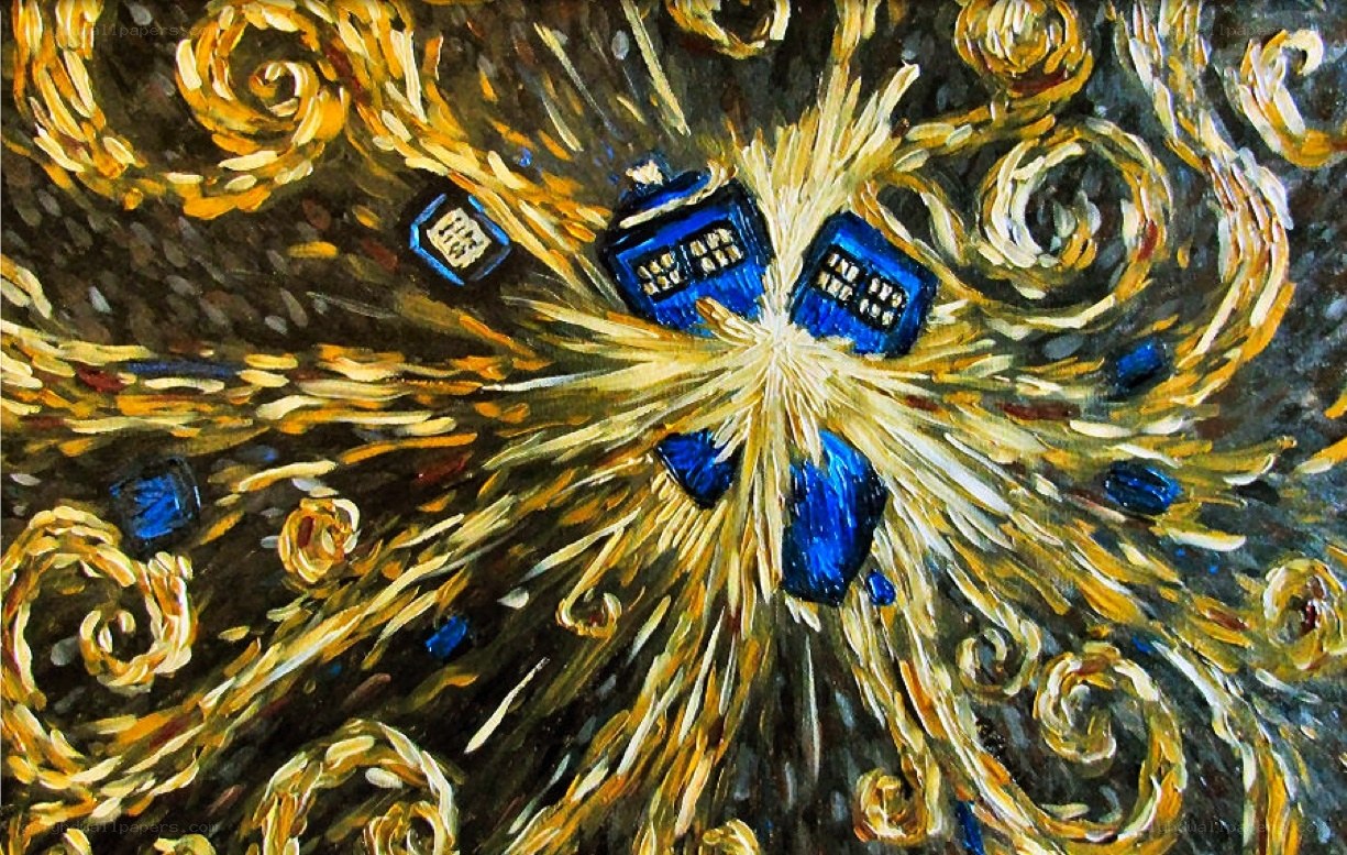 TARDIS explosion in starry sky