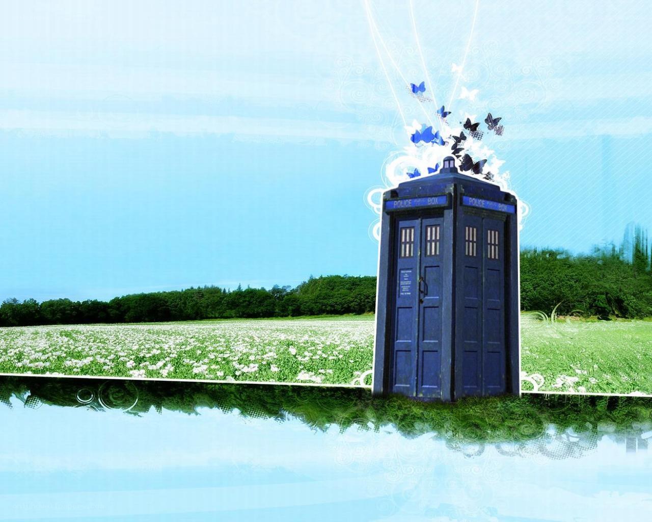 TARDIS in a flower field