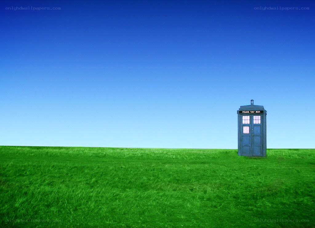 TARDIS in a green field