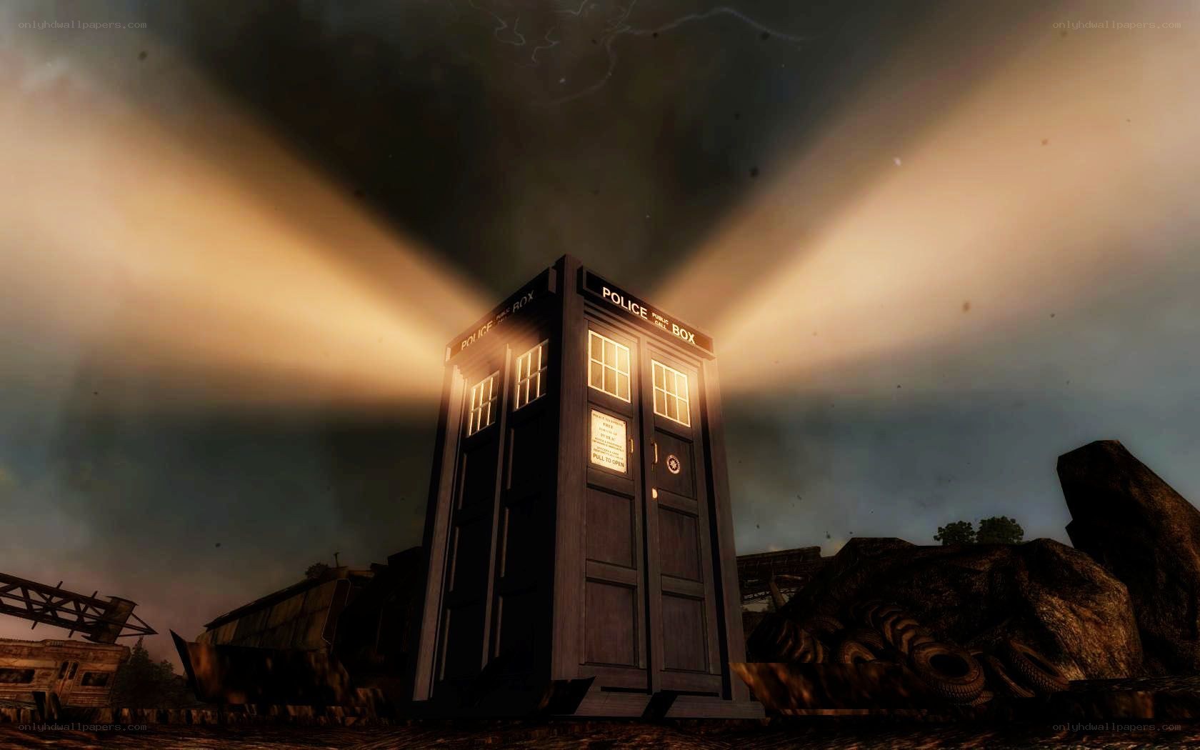 TARDIS in a post-apocalyptic landscape