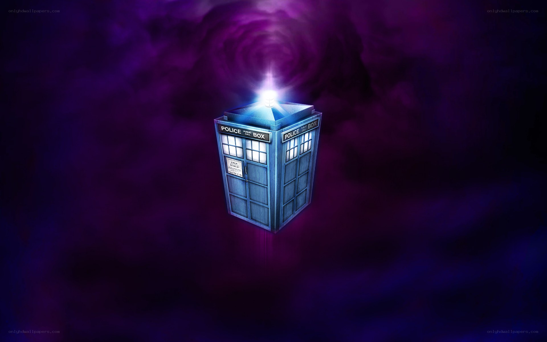 TARDIS in a purple vortex