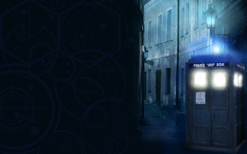 TARDIS in a rainy alley