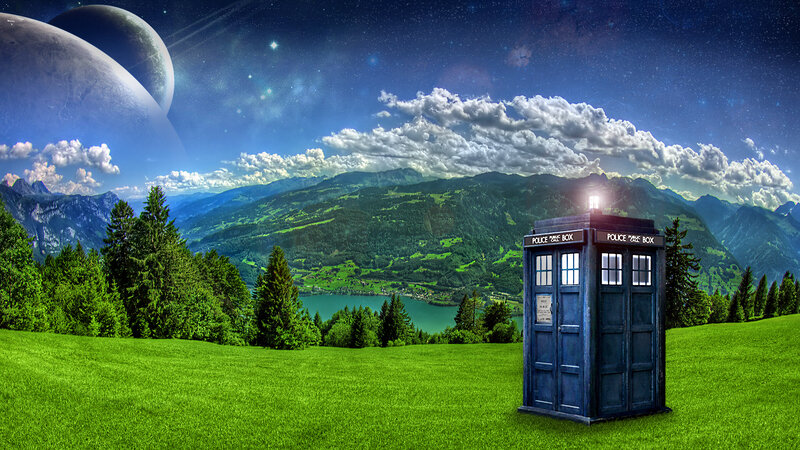 TARDIS in a scenic landscape