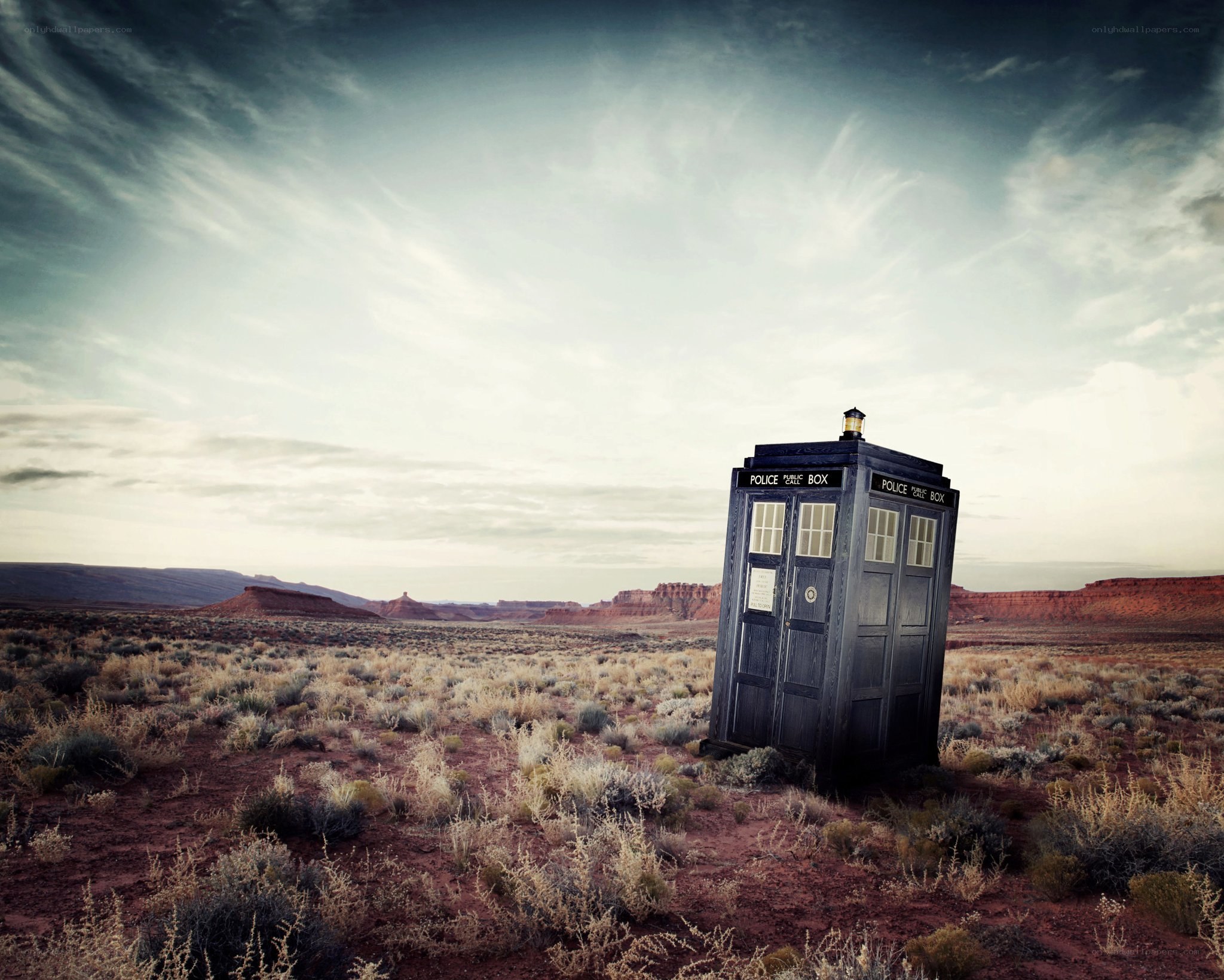 TARDIS in desert landscape