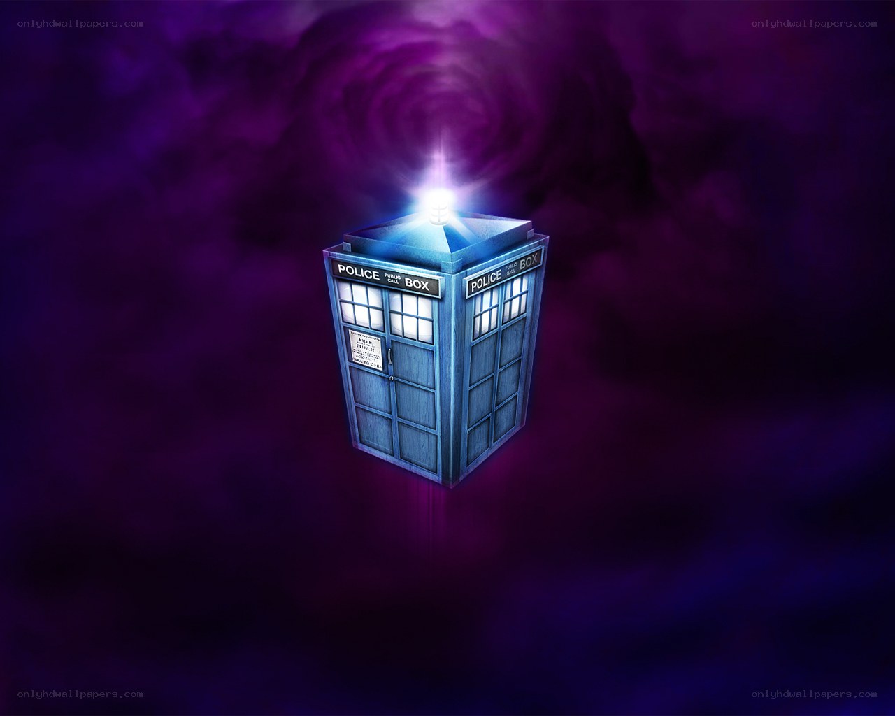TARDIS in purple mist