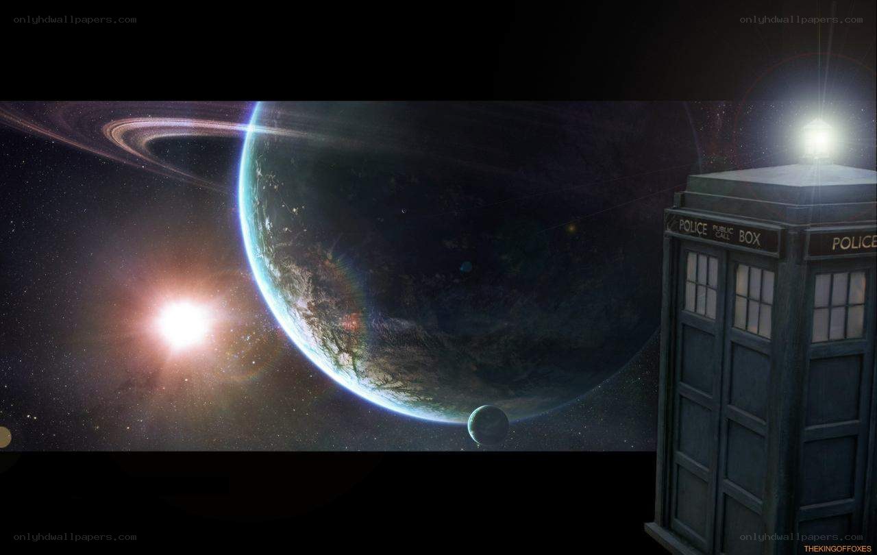 TARDIS in space with planet
