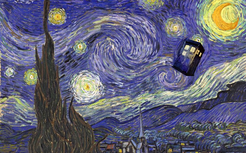 TARDIS in Swirling Sky — Blue