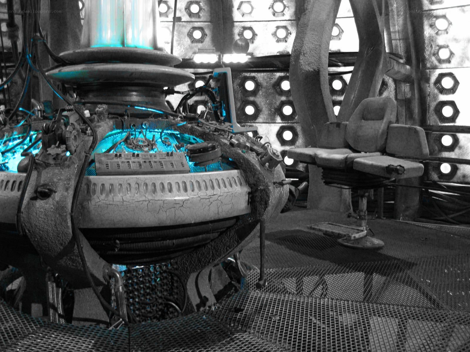 TARDIS interior with blue lights