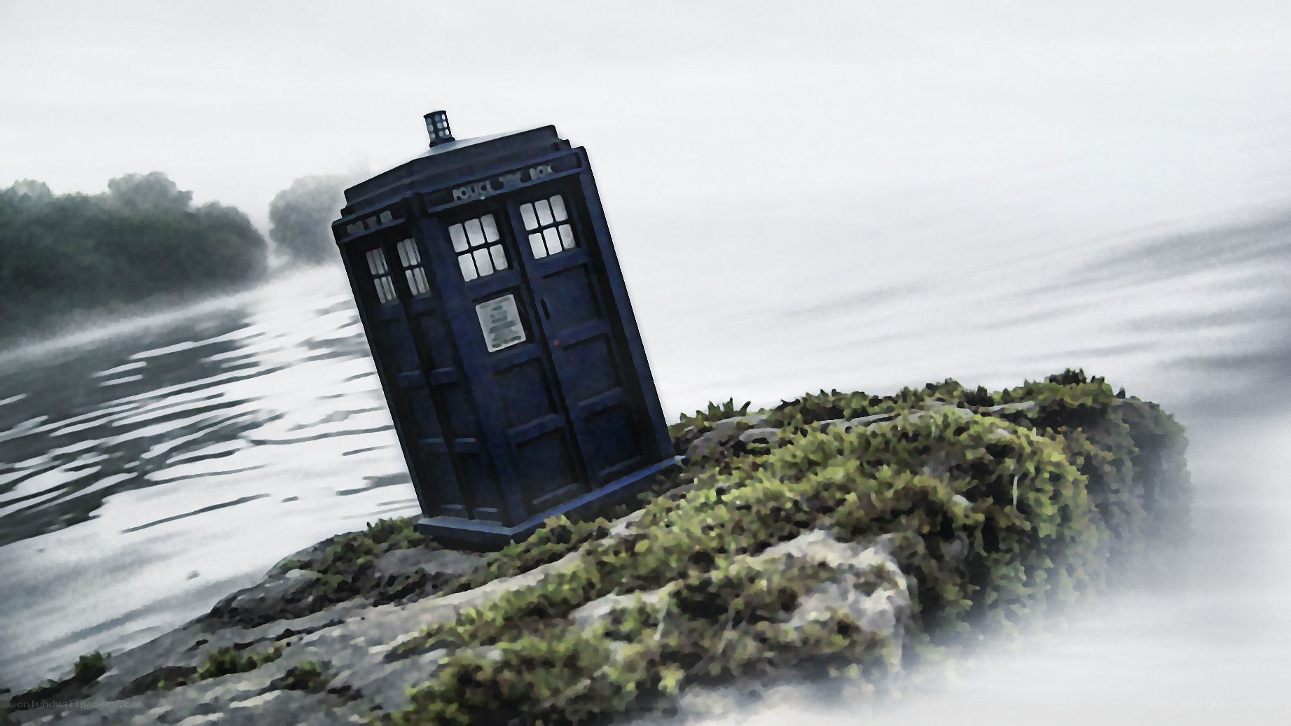 TARDIS on a misty island