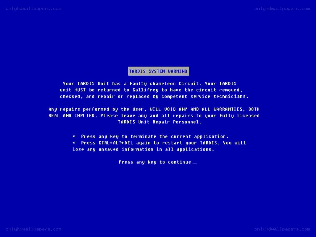 TARDIS system warning message