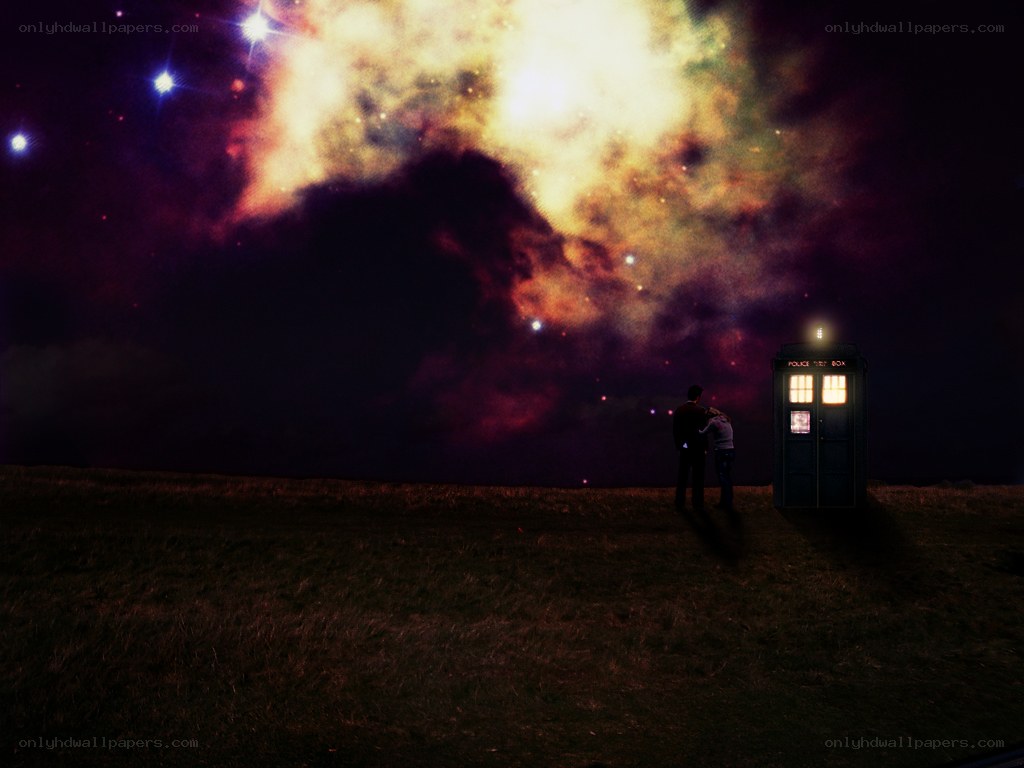 TARDIS under a starry sky