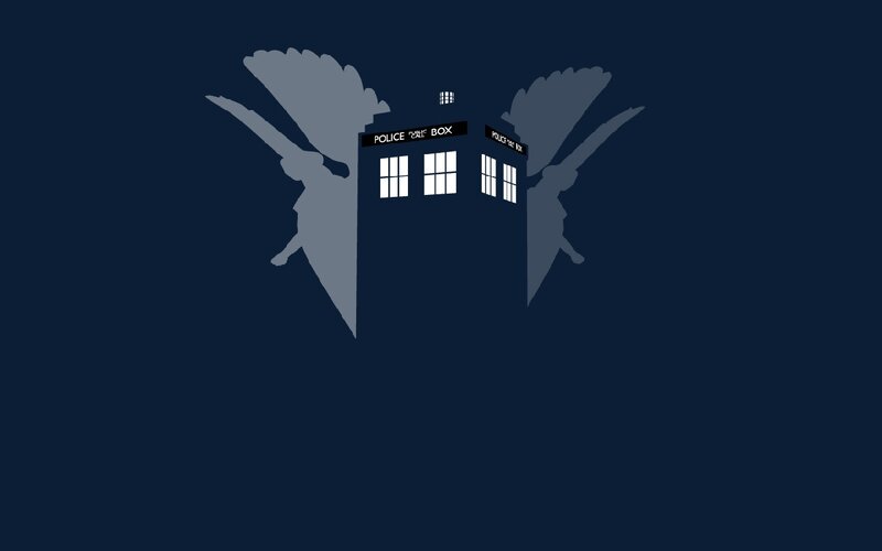 TARDIS with angel silhouettes