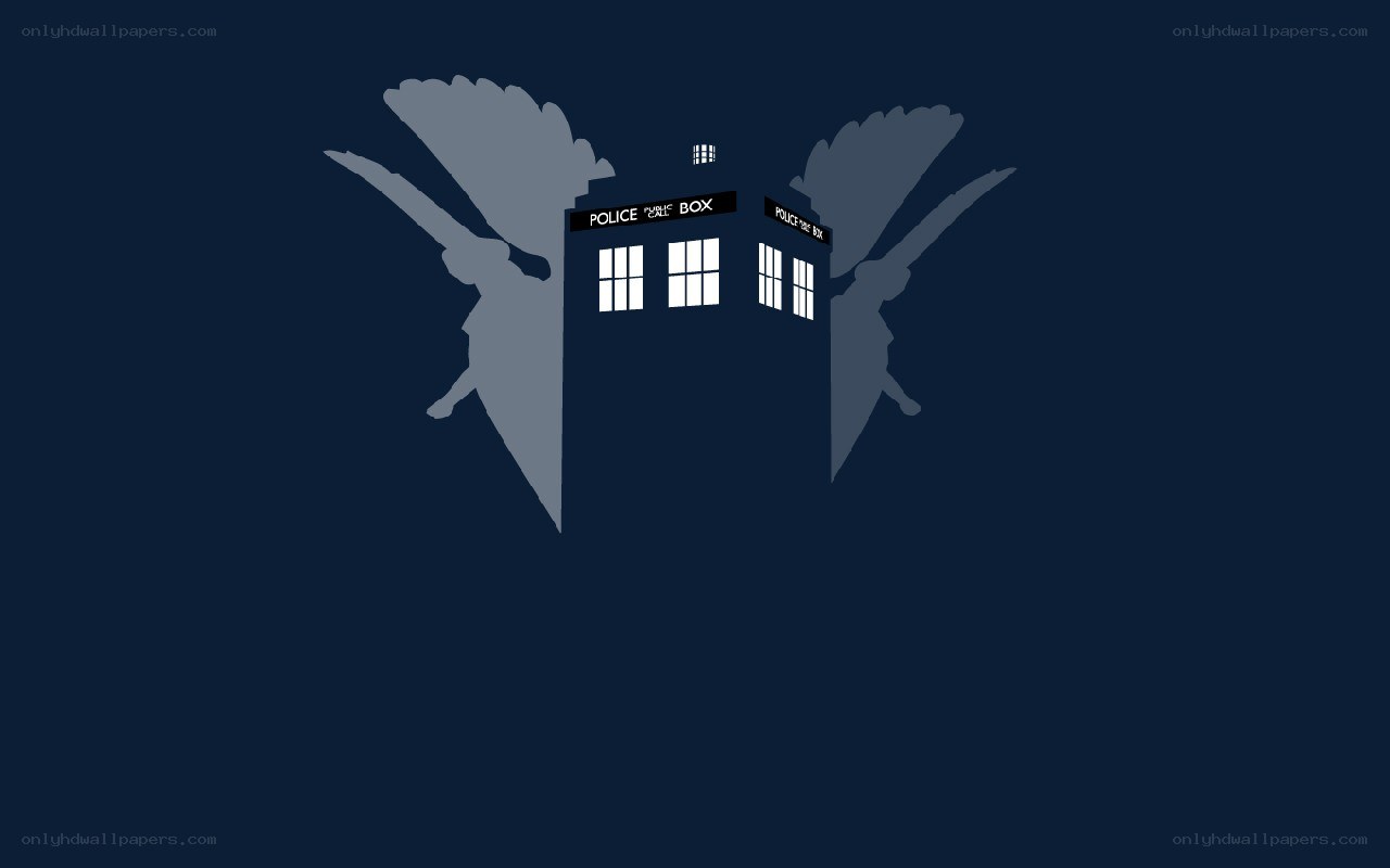 TARDIS with angel silhouettes