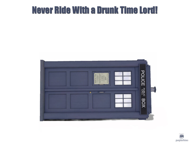 TARDIS with warning text