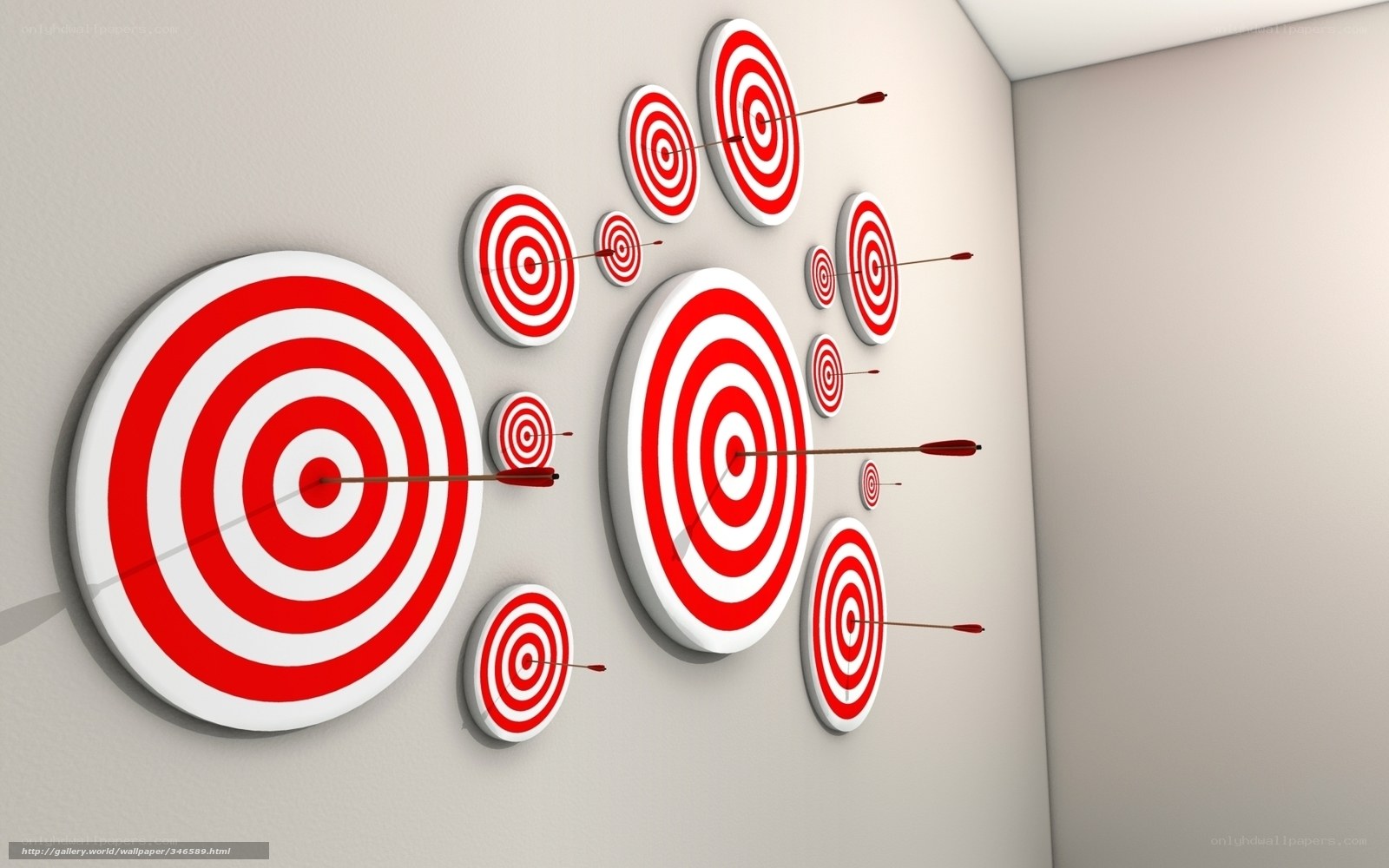 Targets with arrows on wall