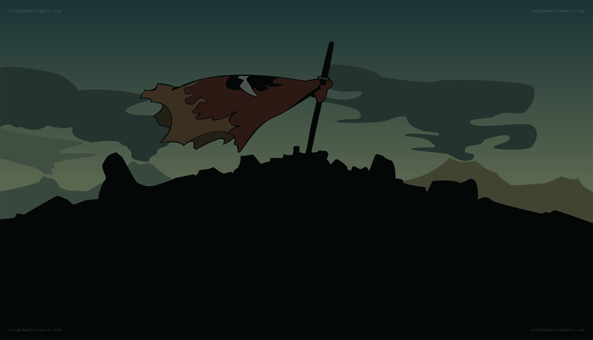 tattered flag on a hill