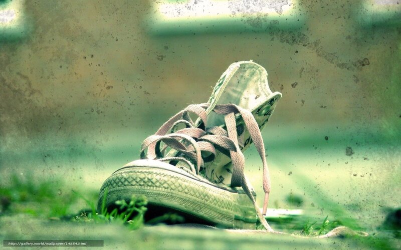 tattered sneaker on grass