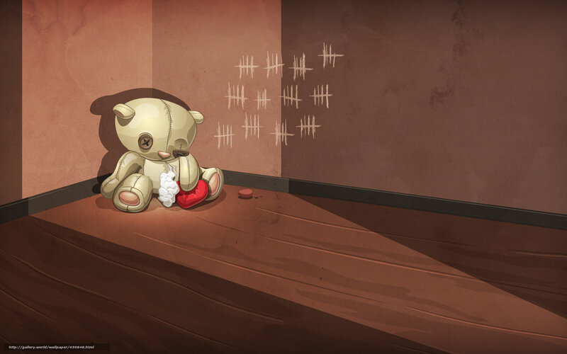 Tattered teddy bear in a corner