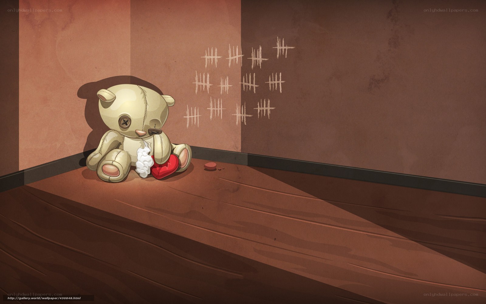 Tattered teddy bear in a corner